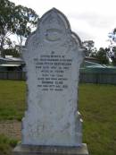 
Jens Peter BERTHELSEN,
died 13 May 1915 aged 61 years,
husband father;
Rasmine Eline,
died 27 Aug 1932 aged 73 years,
mother;
Nikenbah Aalborg Danish Cemetery, Hervey Bay
