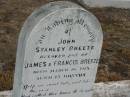 
John Stanley BREEZE,
son of James & Francis BREEZE,
died 16 March 1915 aged 15 months;
James BREEZE,
died 20 Nov 1953 aged 76 years,
husband father;
Fanny F. BREEZE,
died 23 July 1961 aged 80 years,
mother;
John Stanley BREEZE,
died 17 Mar 1915;
James Edward BREEZE,
died 22 April 1980 aged 74 years;
Florence Lily TREGONING,
10-8-1919 - 20-11-1998,
wife of Cliff,
mother of Dellray, Heather, Leonie, Owen & June,
grandma great-grandma,
with mother Fanny;
Nobby cemetery, Clifton Shire
