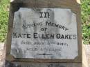 
Kate Ellen OAKES,
died 8 July 1912 aged 4 years;
St James Catholic Cemetery, Palen Creek, Beaudesert Shire
