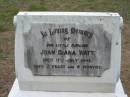 
Joan Diana WATT, died 17 July 1941 aged 2 years 8 months;
Parkhouse Cemetery, Beaudesert
