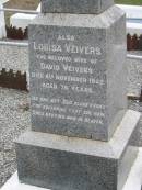 
David VEIVERS, died 5 Oct 1910 aged 74 years, husband;
Louisa VEIVERS, wife of David VEIVERS, died 8 Nov 1922 aged 75 years;
Parkhouse Cemetery, Beaudesert
