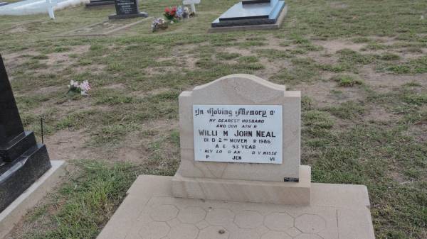 William John NEAL  | d: 2 Nov 1986 aged 53  |   | missed by Pat?, Jenny?, David?  |   | Peak Downs Memorial Cemetery / Capella Cemetery  | 