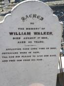 
William Walker
d: 1 Aug 1880, aged 68
Penneshaw Cemetery

