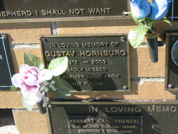 Gustav HORNBURG,  | 1912 - 2003;  | Pimpama Island cemetery, Gold Coast  | 