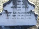 
Albert F.W. KLEINSCHMIDT,
born 8 April 1885,
died 12 APril 1893;
Gustav T.F. KLEINSCHMIDT,
born 28 May 1894,
died 22 Sept 1894;
Pimpama Island cemetery, Gold Coast
