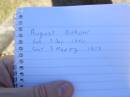 
August BUROW,
born 3 Dec 1850,
died 3 March 1918;
Pimpama Island cemetery, Gold Coast
