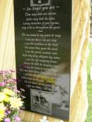 
Tyrone Patrick FAIFUA,
30-03-1987 - 23-12-2004 aged 17 years,
son of Kim & Patrick,
brother of Mathew & Elle;
Pimpama Uniting cemetery, Gold Coast
