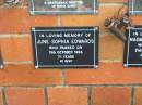 
June Sophia EDWARDS,
died 13 Oct 1993 aged 71 years;
Pimpama Uniting cemetery, Gold Coast
