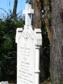 
Anne GLENNIE,
died 2 Nov 1908 aged 63 years;
John GLENNIE,
died 21 Dec 1927 aged 87 years;
Ann Bridget MAHON,
daughter of Michael & Mary MAHON,
died 1 June 1923 aged 9 years;
Pine Mountain Catholic (St Michaels) cemetery, Ipswich

