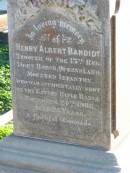 
Henry Albert BANDIDT,
trooper of the 13th Reg. Light Horse,
Queensland Mounted Infantry,
accidentally shot on Gatton Rifle Range
24 November 1906 aged 25? years;
Plainland Lutheran Cemetery, Laidley Shire
