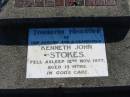 
Kenneth John STOKES, son grandchild,
died 12 Nov 1977 aged 15 months;
Plainland Lutheran Cemetery, Laidley Shire

