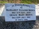 
Margaret Eleanor BROWN,
died 12 Sept 1939;
Grace Mary BROWN,
died 22 July 1962;
Polson Cemetery, Hervey Bay
