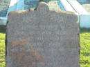 
Jane McEwen RENNIE,
died 9 Oct 1935 aged 87 years;
Robert Hugh,
died 1 Jan 1935 aged 68? years;
Polson Cemetery, Hervey Bay
