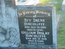 
Ivy Irene HINCHLIFFE,
mother,
died 16 July 1963 aged 61 years;
William Inslay HINCHLIFFE,
father,
died 12 Jan 1978 aged 79 years;
Polson Cemetery, Hervey Bay
