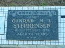 
Conrad M.L. STEPHENSEN,
father,
died 18 Sept 1970 aged 73 years;
Polson Cemetery, Hervey Bay
