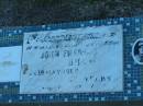
John Francis ADAMS,
husband father,
died 20 May 1969 aged 47 years;
Polson Cemetery, Hervey Bay

