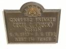 
Cecil C. (Buck) NISSEN,
8-9-1917 - 5-9-1992;
Polson Cemetery, Hervey Bay
