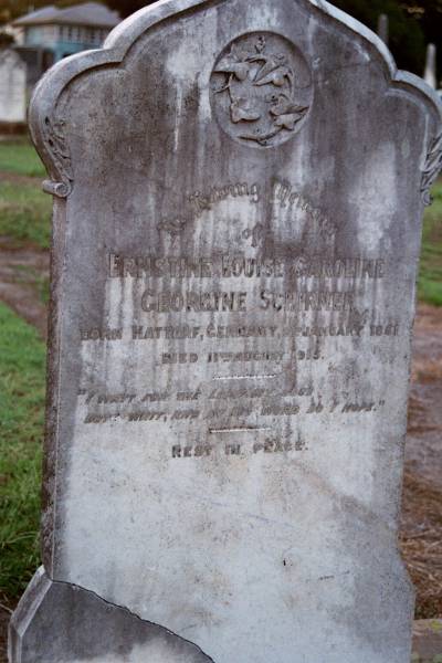 Ernstine Louise Caroline Georgine SCHIRMER  | b: Hattorf, Germany, 8 Jan 1851  | d: 11 Aug 1915  |   | South Rockhamption Cemetery  |   | 