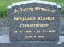
Benjamin Russell CHRISTENSEN,
29-11-1935 - 21-01-1999;
Rosevale Church of Christ cemetery, Boonah Shire
