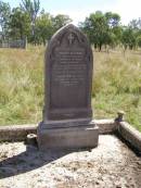 
Joseph SELLARS,
died 1 Feb 1892 aged 59 years;
Eliza, wife,
died 2 March 1926 aged 80 years;
Sellars private burial ground, Rosevale, Boonah Shire
