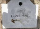 
Friedrick W.M. (Bill) KRIESCH,
husband of Minnie,
father of ?arry,
died 14 Nov 1938 aged 69 years;
Minnie KRIESCH,
died 22 July 1963 aged 88 years;
E.H.W. KRIESCH;
Samsonvale Cemetery, Pine Rivers Shire
