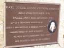 
Kate Louise Evans Fourro HANNAM,
born 29 Nov 1978
died 10 Dec 2005,
daughter of Libby & Bob HANNAM & Michael FOURRO,
sister of Jack & Felicity;
Samsonvale Cemetery, Pine Rivers Shire
