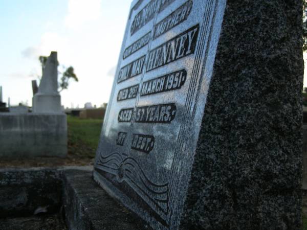 Emily May HENNEY,  | died 21 March 1951 aged 57 years;  | Bald Hills (Sandgate) cemetery, Brisbane  |   | 