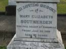 
Mary Elizabeth SOUTHERDEN,
wife of Edward Barton SOUTHERDEN of
Langholme Sandgate,
died Narangba Friday 20 July 190 aged 67 years;
Edward Barton SOUTHERDEN,
born 24 Nov 1830 Isle of Thanet,
died Langholme Sandgate 17 Dec 1906;
Charles Benjamin,
son,
died 18 March 1930 aged 56 years;
Edward Barton SOUTHERDEN,
29 April 1859 - 26 March 1944;
Frances,
wife,
11 March 1864 - 19 July 1942;
Dora,
daughter,
15-3-90 - 25-4-71;
Vera,
daughter,
15-9-88 - 21-7-77;
Lucy March SOUTHERDEN,
died Langholme Wed 6 May 1903 aged 46 years;
Edith Ada,
sister,
died 11 Aug 1914 aged 44 years,
interred Rugby Cemetery England;
Annie C. SOUTHERDEN,
died 16 Nov 1938;
Bald Hills (Sandgate) cemetery, Brisbane

