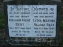 
Albert Edward BEST,
son,
died 16 May 1930 aged 23 years;
Roy Norman BEST,
cousin,
died 27 July 1934 aged 29 years;
Benjamin Archie BEST,
husband father,
died 29 June 1948 aged 61 years;
Lydia Martha Helena BEST,
wife mother,
died 5 May 1960 aged 74 years;
Bald Hills (Sandgate) cemetery, Brisbane
