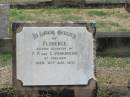 
Florence
daughter of
F.P. and C. PARKINSON
16 Aug 1931

Sherwood (Anglican) Cemetery, Brisbane

