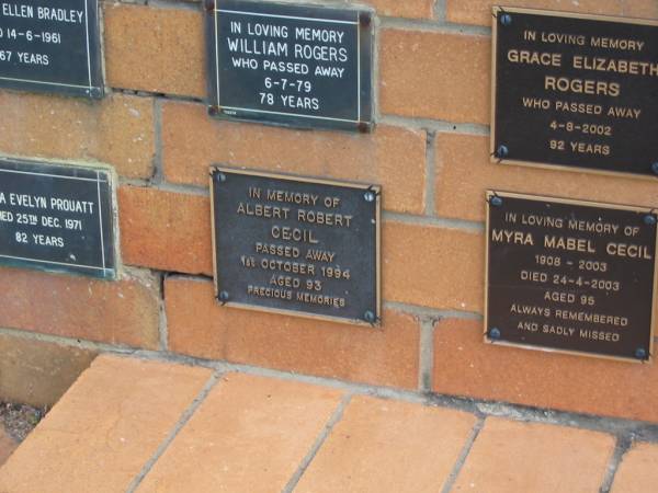 Albert Robert CECIL  | 1 Oct 1994  | 93 yrs  |   | Sherwood (Anglican) Cemetery, Brisbane  | 