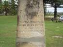 
Frederick Stephen WHITE,
died 2 June 1864,
erected by Thomas Hubbard, John McElhone, Mary Jane Cullen;
South West Rocks, New South Wales
