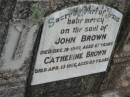 
John BROWN
19 Dec 1947, aged 67
Catherine BROWN
13 Apr 1966, aged 89
Stone Quarry Cemetery, Jeebropilly, Ipswich
