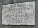 
Minnie MACK
1894 - 1963
Michael A MACK
1886 - 1970
Stone Quarry Cemetery, Jeebropilly, Ipswich

