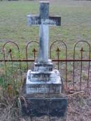 
Sarah KENNEDY
12 Jul 1898
aged 48

John P SHERLOCK
26 Apr 1908
aged 54

Annie Maria SHERLOCK
1 Jul 1921
aged 71

Sarah H KENNEDY
12 Jul 1897
aged 54

John P SHERLOCK
6 Apr 1908
aged 52

Annie Maria SHERLOCK
1 Jul 1921
aged 71

John Patrick KENNEDY
22 May 1931
aged 59

Tamborine Catholic Cemetery, Beaudesert

