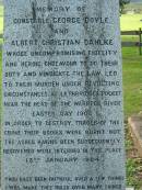 
George DOYLE
b: Brookfield 28 Apr 1869

Albert Christian DAHLKE
b: Pimpama 10 December 1875

murdered at Lethbridges Pocket (Warrego River) Easter Day 1902
(interred 13 January 1904)

a href=LethbridgesPocket.htmlLethbridges Pocketa
Tamrookum All Saints church cemetery, Beaudesert 

