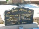 
Reginald Eric REILLY,
died 24-10-2004 aged 84 years;
May REILLY,
wife mother grandmother,
died 4-8-1991 aged 77 years;
Tea Gardens cemetery, Great Lakes, New South Wales
