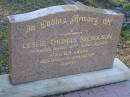 
Leslie Thomas NICHOLSON,
died 2 Nov 2007 aged 85 years,
husband of Gwen;
Tea Gardens cemetery, Great Lakes, New South Wales
