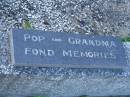 
Tom PERRIN,
husband father pop,
died 13 May 1983 aged 85 years;
Janet Emily PERRIN,
wife mother grandma,
died 5 Aug 1986 aged 85 years;
Tea Gardens cemetery, Great Lakes, New South Wales
