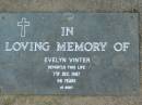 
Evelyn VINTER
7 Dec 1987
98 yrs

The Gap Uniting Church, Brisbane
