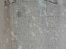 
Lars POULSEN,
husband father,
died 1 Aug 1913 aged 66 years;
Albert,
son,
died 9 July 1908 aged 18 years;
Tiaro cemetery, Fraser Coast Region
