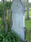 
John,
husband of Helen CUNNINGHAM,
born 28 Oct 1821,
died 20 Oct 1907;
John,
son,
born 12 April 1851,
died 21 Nov 1877;
infant son,
died 28 May 1865;
Hellen,
wife mother,
died 16 Sept 1915 aged 87 years;
Tiaro cemetery, Fraser Coast Region
