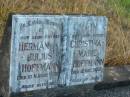 
Herman Julius HOFFMANN,
father,
died 10 March 1932;
Christina Marie HOFFMANN,
mother,
died 12 Dec 1932;
Tiaro cemetery, Fraser Coast Region
