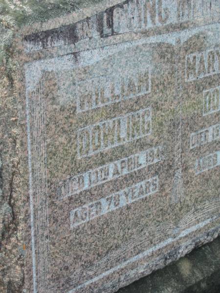William DOWLING,  | died 13 April 1944 aged 78 years;  | Mary Louisa DOWLING,  | died 15 Aug 1942 aged 74 years;  | Tiaro cemetery, Fraser Coast Region  | 