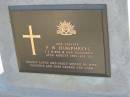
F W HUMPHREYS
27 Aug 1963 aged 70
(wife Florence, sons George and John)
Toogoolawah Cemetery, Esk shire
