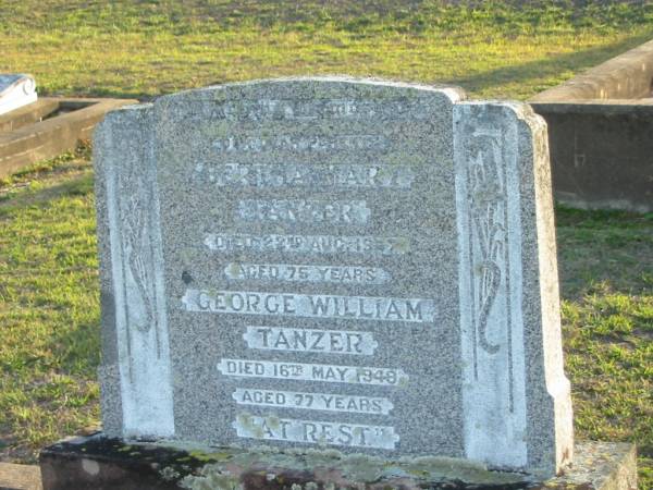 Bertha Mary TANZER  | d: 22 Aug 1947 aged 75  | George William TANZER  | d: 16 May 1948 aged 77  | Toogoolawah Cemetery, Esk shire  | 