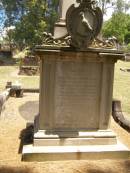 
Toowong Cemetery, por 13, sect 29, grave 22;
Bell Harry Frederic Hawkesley, 12  10  1938, 81 years;
Bell Charles Frederick, 19  08  1875;

Toowong cemetery portion 13  sect 29  grave 11;
Hobbs Ivy Phyllis, 09  08  1915;
Bell Harriett, 28  05  1913, 93 years;

Charles Frederick (BELL),
eldest son of late Charles BELL,
of 29 Stanley Gardens Kensington Park, London,
d: 20 Aug 1872, aged 45;

(wife) Harriett BELL,
d: 20 May 1913;

(son) F.H. BELL,
d: 16 Aug 1938;


Phyllis HOBBS,
d: 8 Aug 1915;

A.C. BODEN,
d: 26 Nov 1945;

Florence A BODEN,
wife of A C BODEN,
d: 14 Oct 1948;

