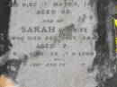 
Joshua JEAYS (late mayor of Brisbane)
d:  11-Mar-1881 aged 69

Sarah JEAYS (wife)
d: 26-Jul-1864 aged 52 (buried at Milton)

Brisbane General Cemetery (Toowong)

