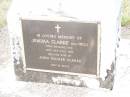 
Jemima CLARKE (nee HILL),
born England 1835 died 14 July 1907,
wife of John Palmer CLARKE;
John Palmer CLARKE,
born Buckinghamshire England 1837
died 30 Aug 1926,
husband of Jemima CLARKE (nee HILL),
buried Dunwich cemetery, Stradbroke Island;
Upper Caboolture Uniting (Methodist) cemetery, Caboolture Shire

