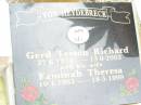 
Gerd Tessen Richard VON HEYDEBRECK,
22-6-1934 - 13-9-2003;
Faminah Theresa VON HEYDEBRECK, wife,
10-4-1963 - 18-5-1999;
Upper Caboolture Uniting (Methodist) cemetery, Caboolture Shire
